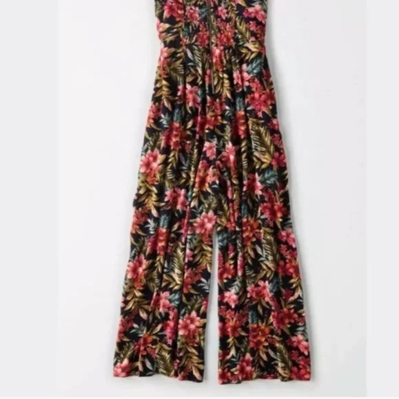 American Eagle jumpsuit wide leg tie front strapless tropical print size XS - Picture 5 of 16